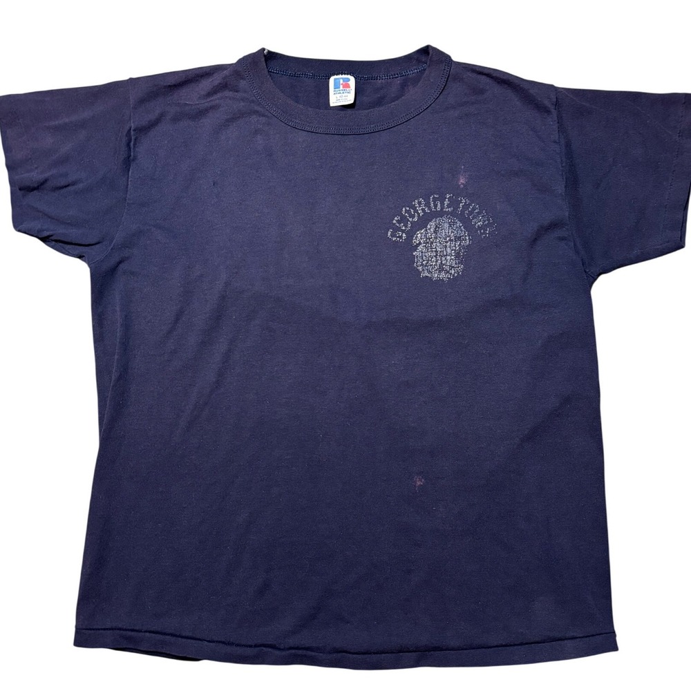 Vintage Russell Athletic Georgetown Hoyas T-Shirt Navy Blue Single Stitch Large
